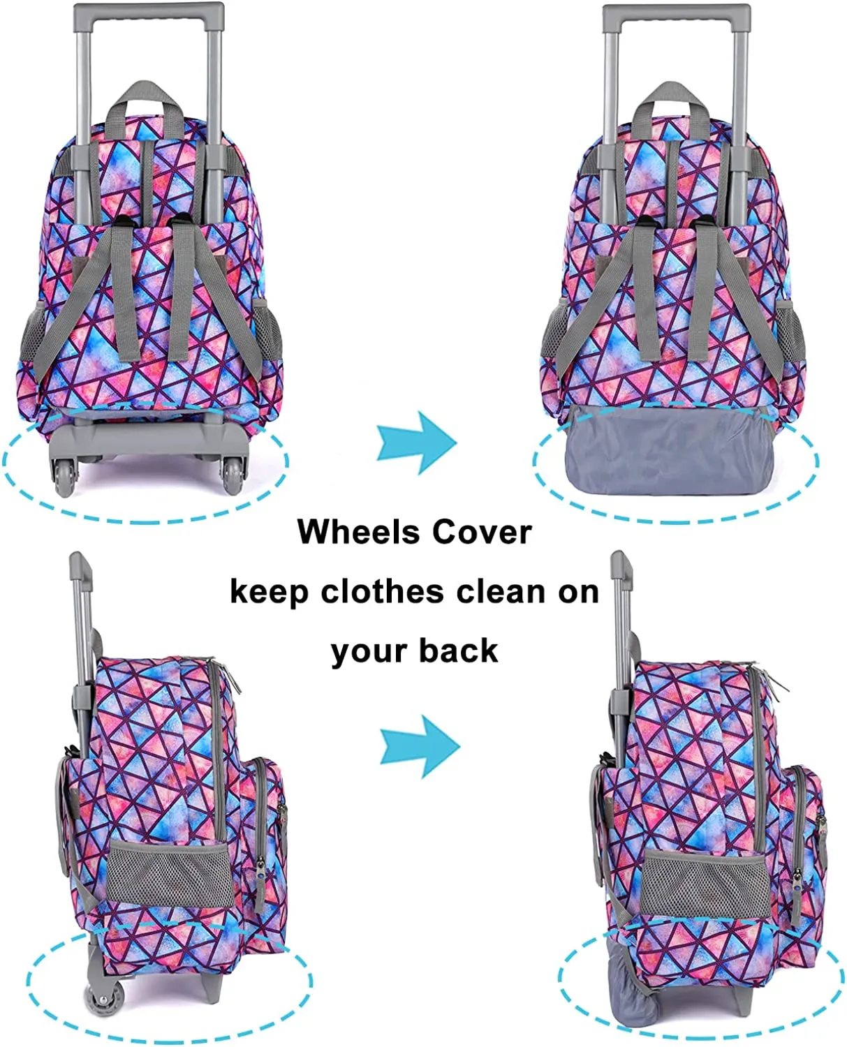 Tilami Triangle Purple 18 Inch Kids Rolling Backpack Matching Lunch Box