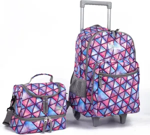 Tilami Triangle Purple 18 Inch Kids Rolling Backpack Matching Lunch Box