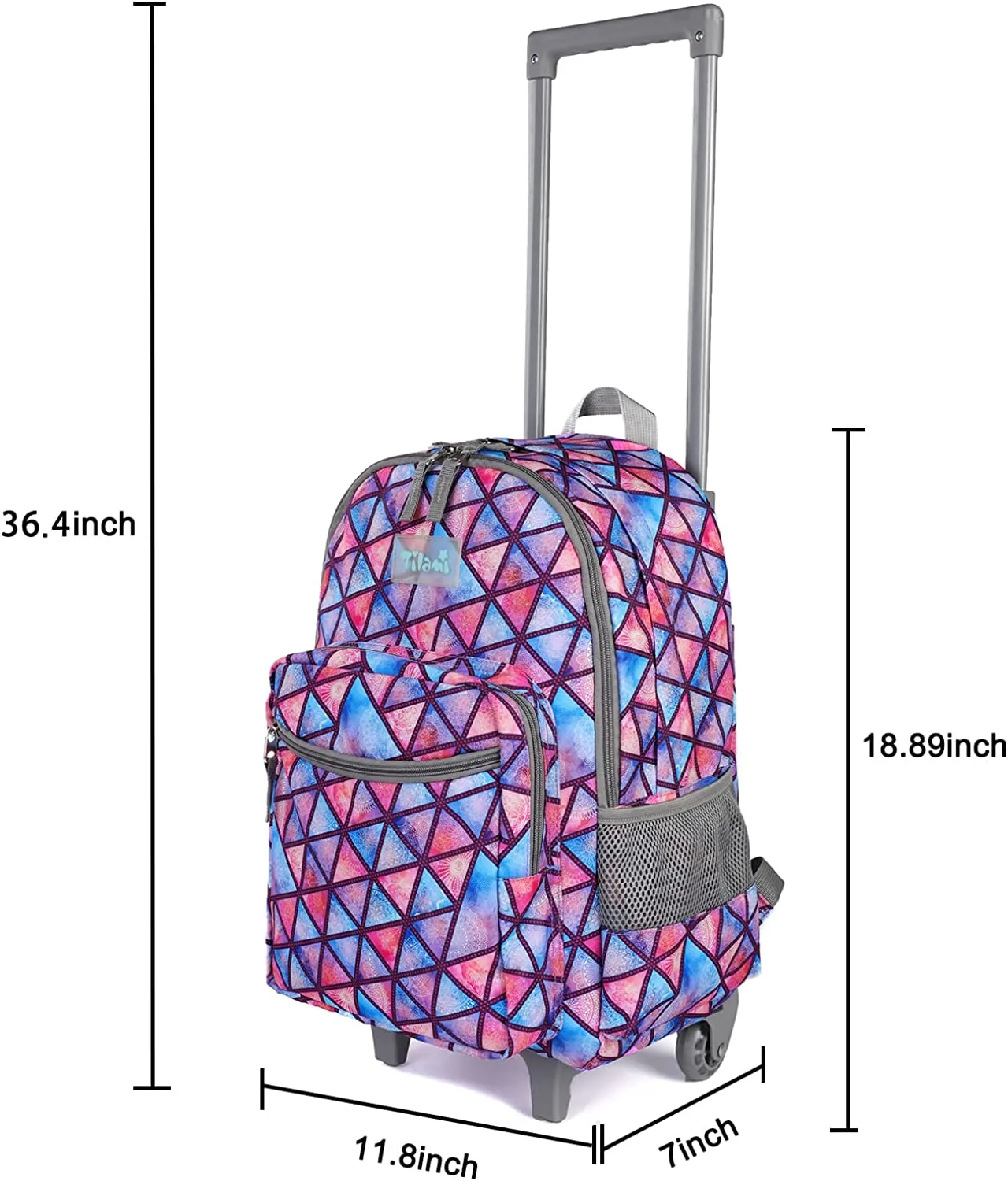 Tilami Triangle Purple 18 Inch Kids Rolling Backpack Matching Lunch Box