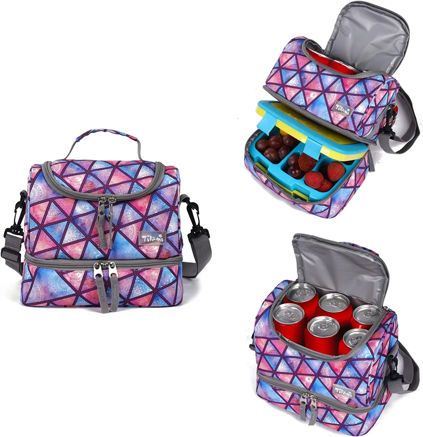Tilami Triangle Purple 18 Inch Kids Rolling Backpack Matching Lunch Box