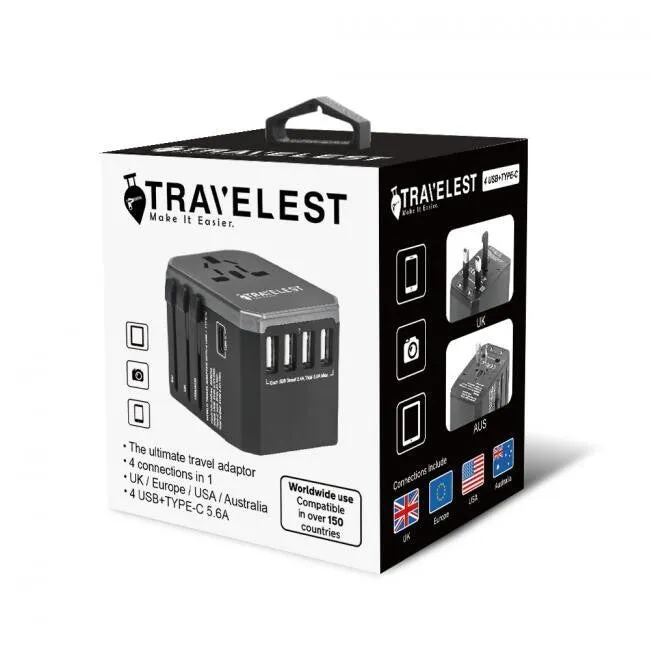 Travel Adapter with 4 USB ports & 1 USB-C port