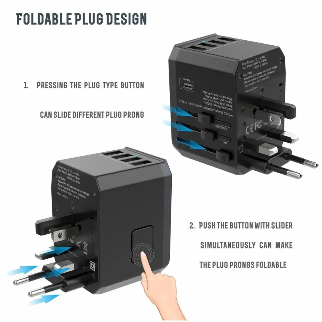 Travel Adapter with 4 USB ports & 1 USB-C port