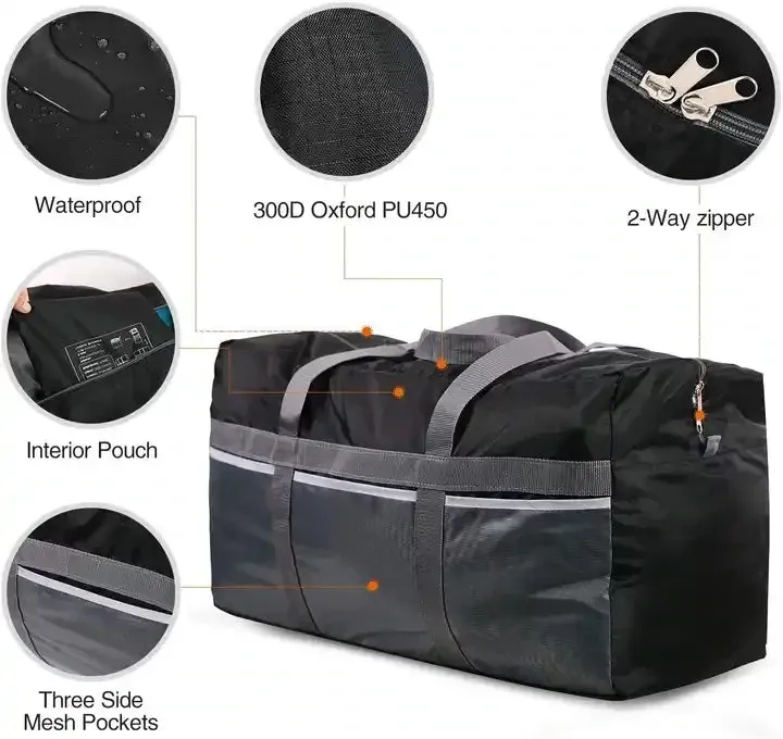 Travelest Extra Large Light Weight Foldable Duffel Bag 96L - Black