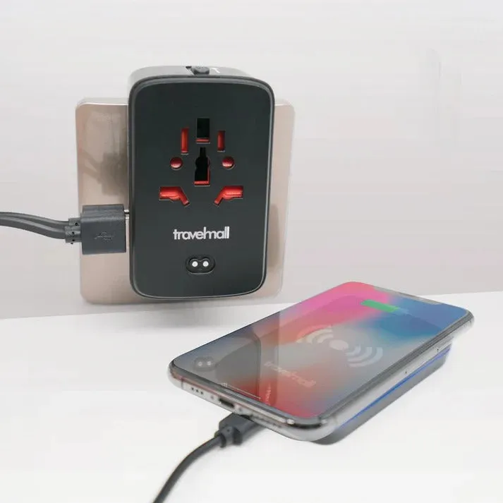 Travelmall Multi-Functional 2-in-1 Travel Adaptor with 10W Wireless Charging Pad, Dual-USB (Deluxe Edition)