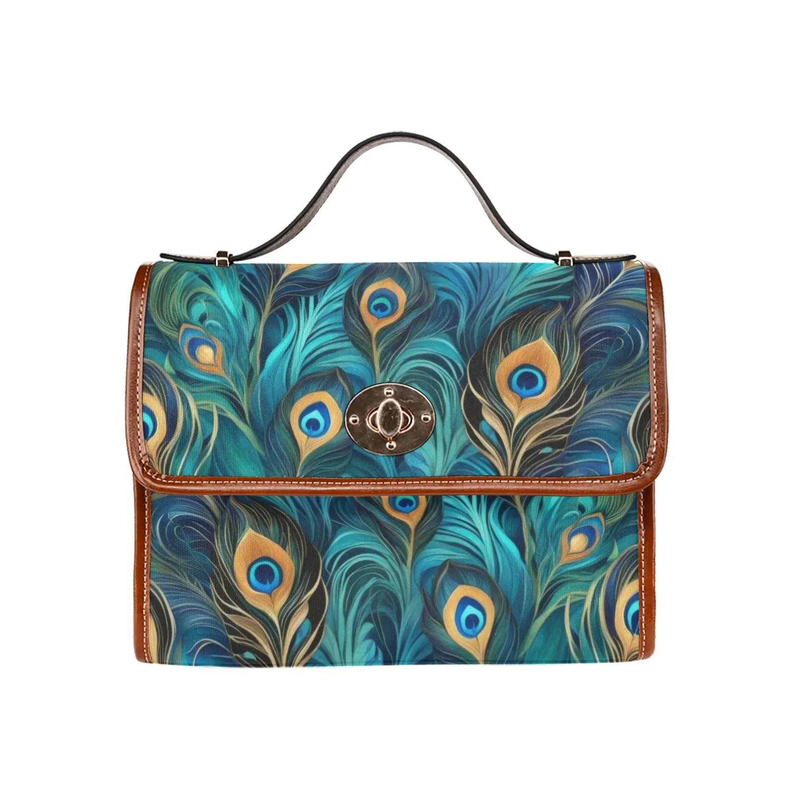 Turquoise Teal Peacock Canvas Handbag Purse