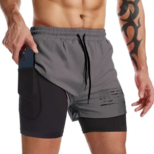 USA FLAG QUICKDRY POCKET 2 IN 1 7'' INSEAM RUNNING SHORTS