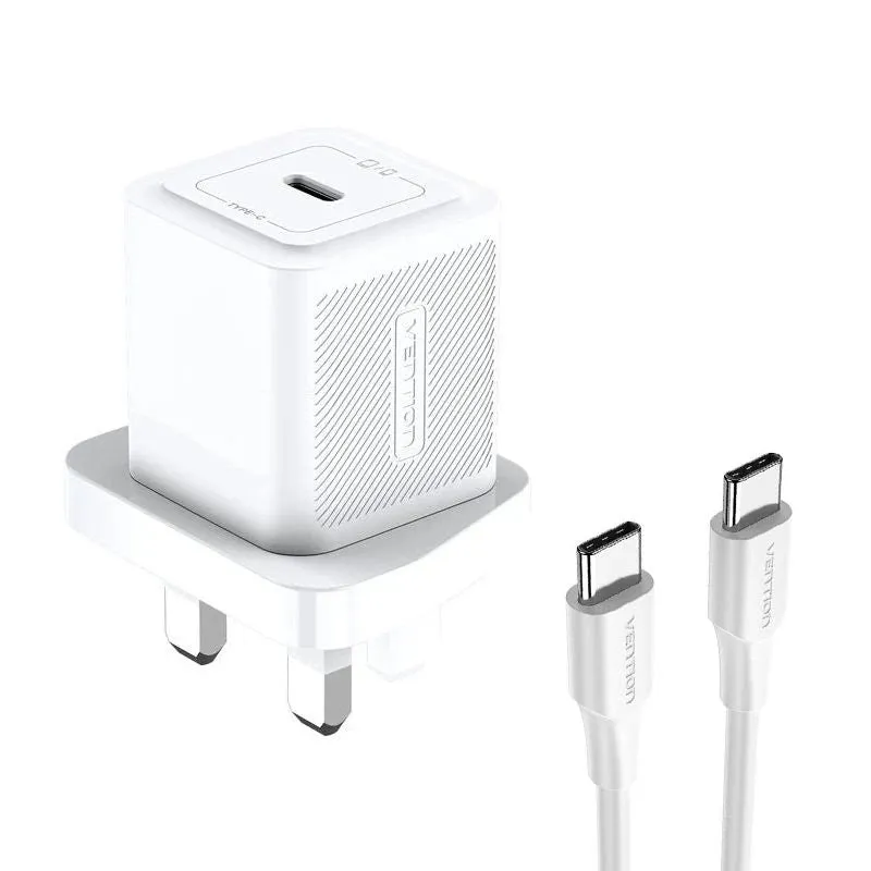Vention 1-Port USB-C GaN Charger (20W/30W) with USB-C to USB-C Cable (1M)