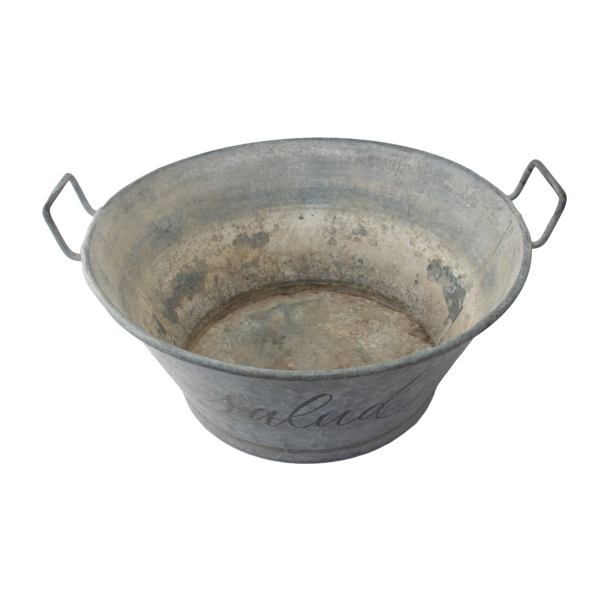 Vintage French Zinc Bucket with Custom "Salud" Calligraphy