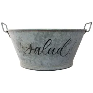 Vintage French Zinc Bucket with Custom "Salud" Calligraphy