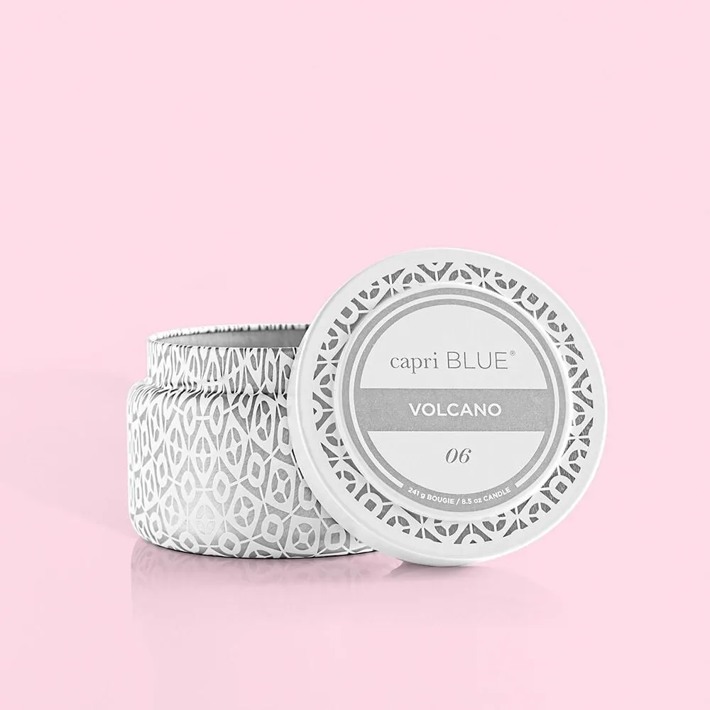 Volcano White Signature Printed Travel Tin Candle 8oz