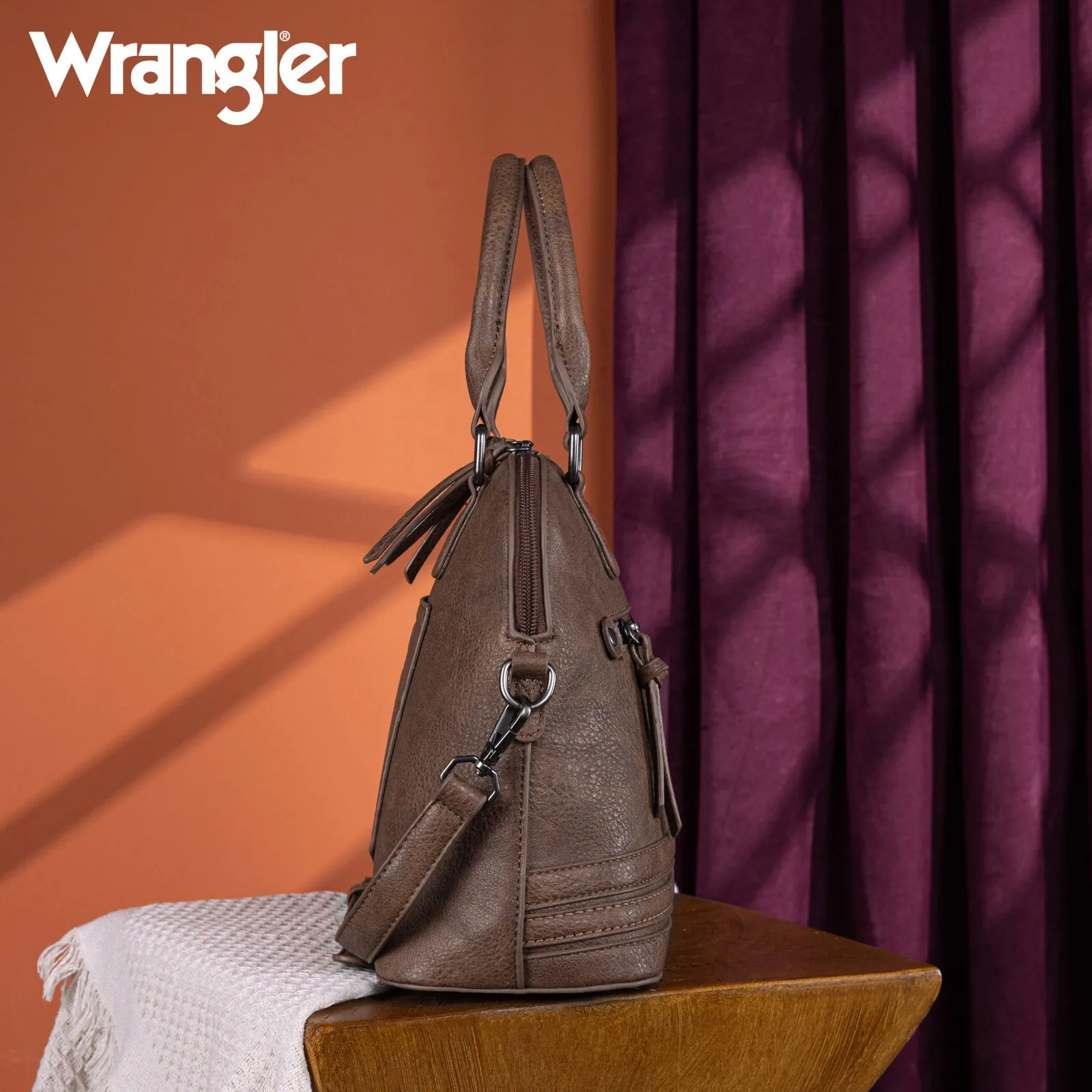 WG186-9112  Wrangler Top Handle Classic Barrel Satchel Bag/Crossbody