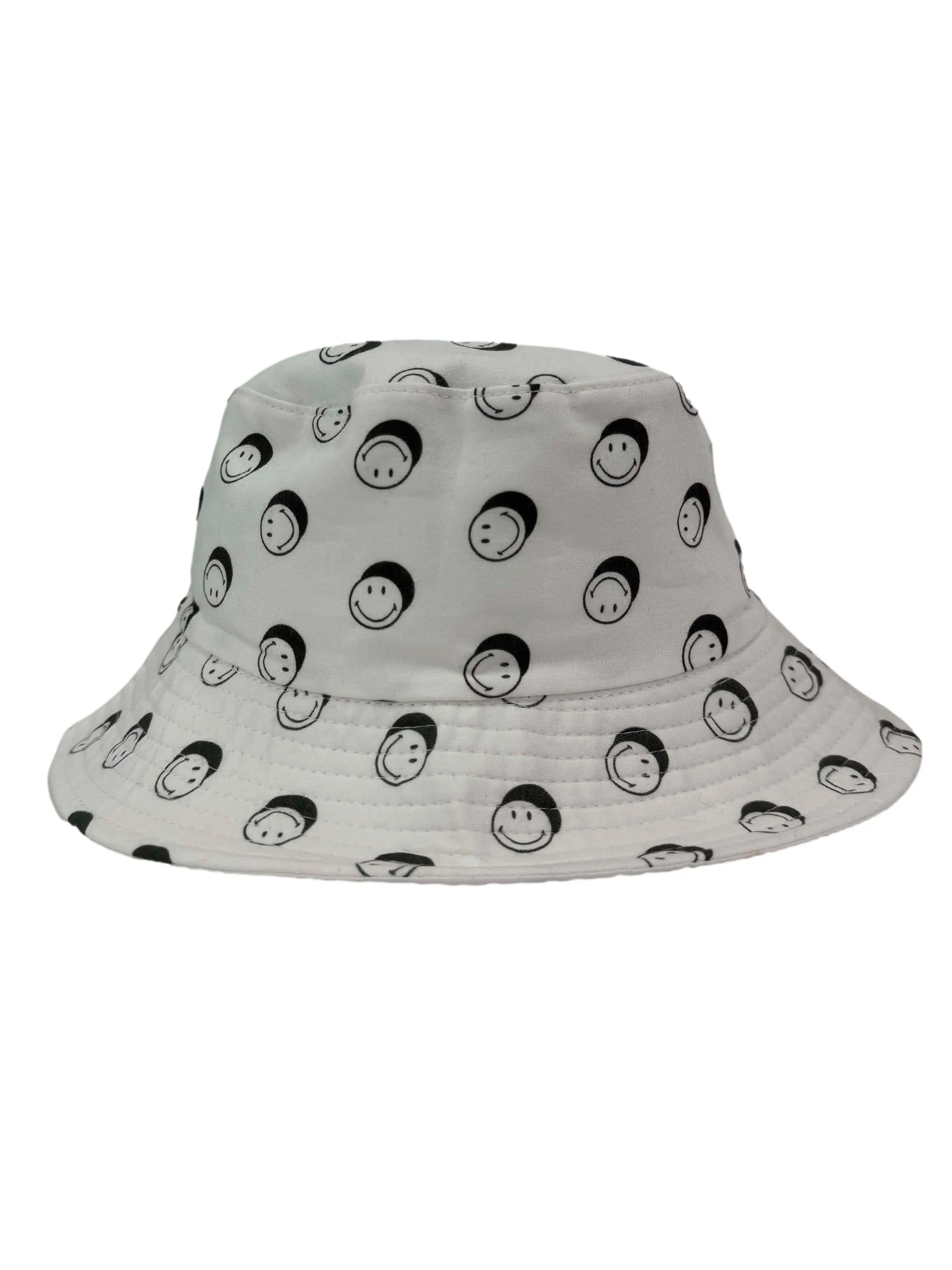 White Smiley Pattern Bucket Hat