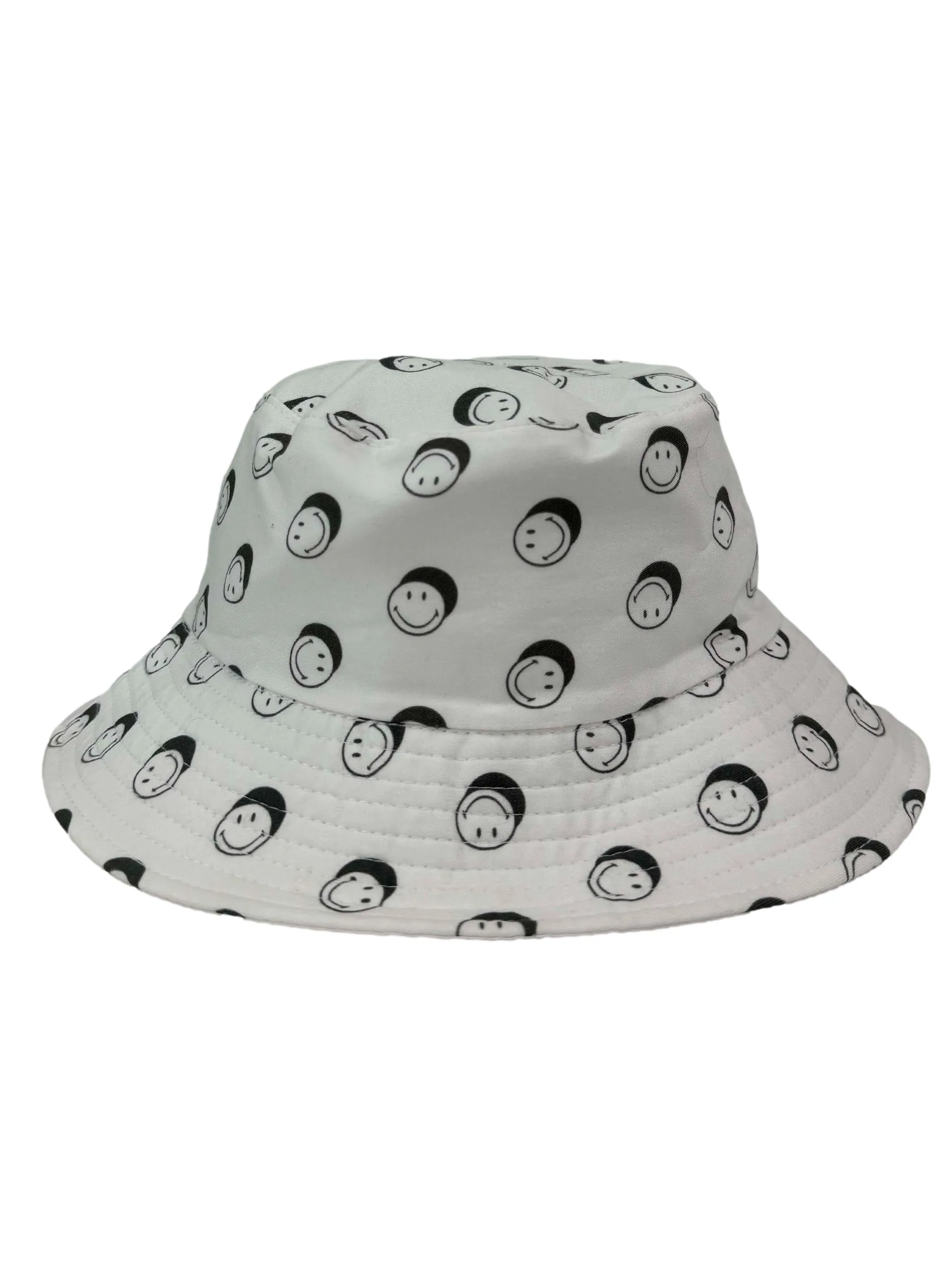 White Smiley Pattern Bucket Hat