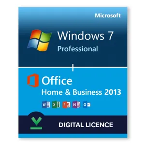Windows 7 Professional   Microsoft Office 2013 Home and Business Bundle - Digital Licences