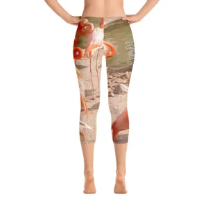 Women's Fitness/Fashion Capri Leggings - All-Over Print - Flamingo Friends Collection