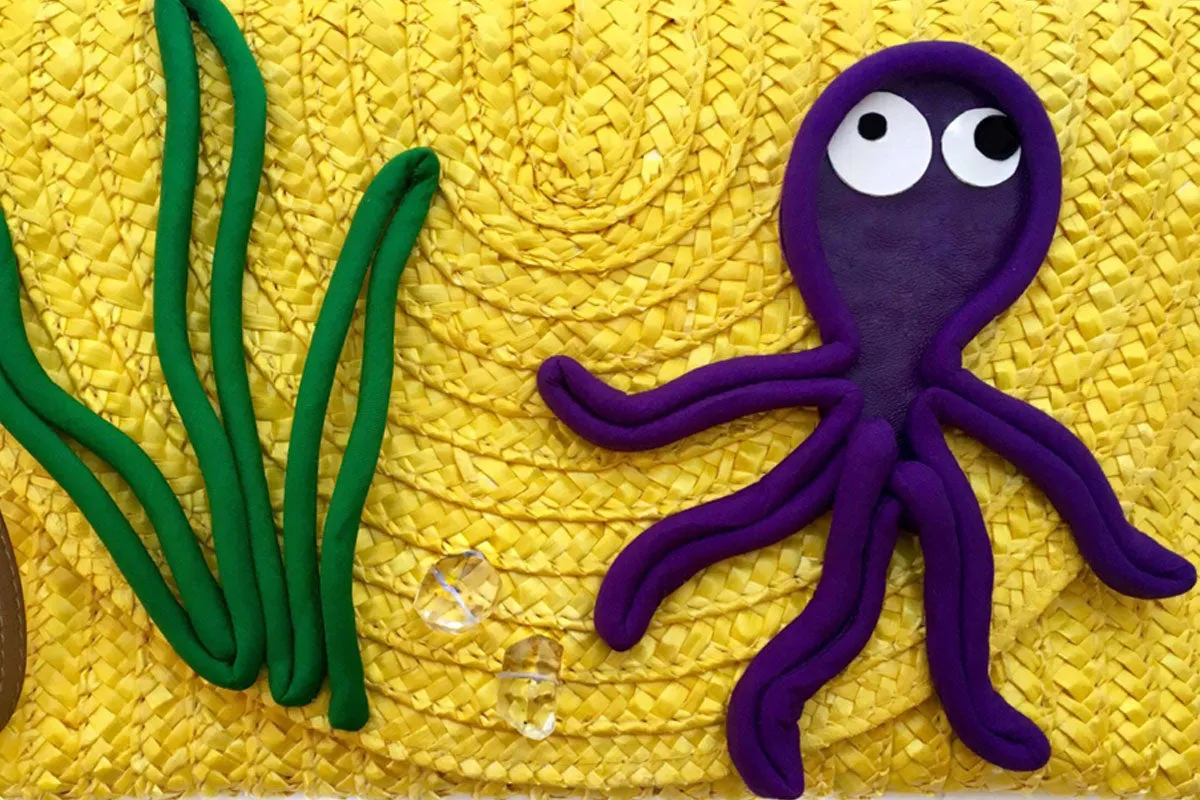 Woven straw Yellow Octopus Maxi Clutch