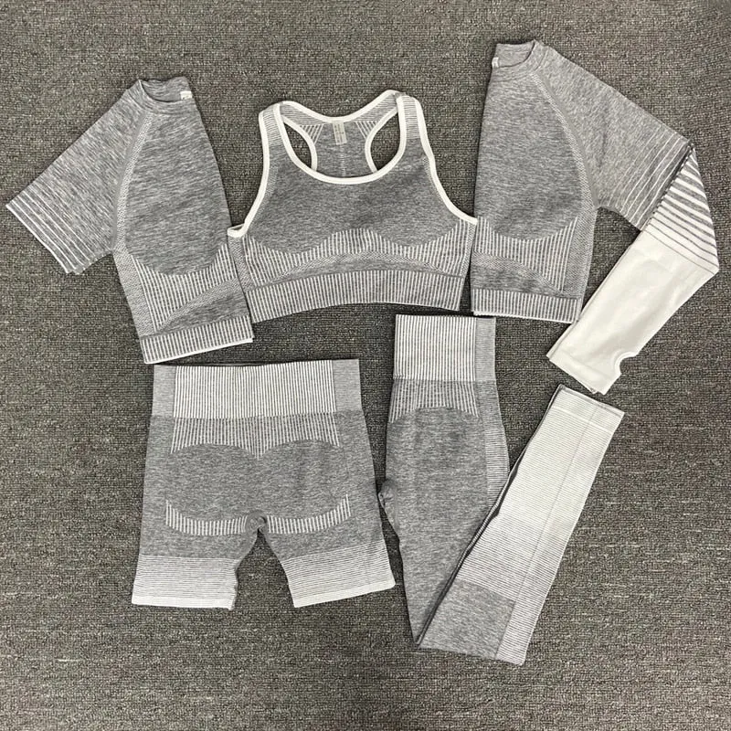 Yoga Fitness Set with Seamless Crop Top and High Waist Leggings