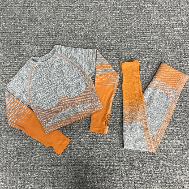 Yoga Fitness Set with Seamless Crop Top and High Waist Leggings