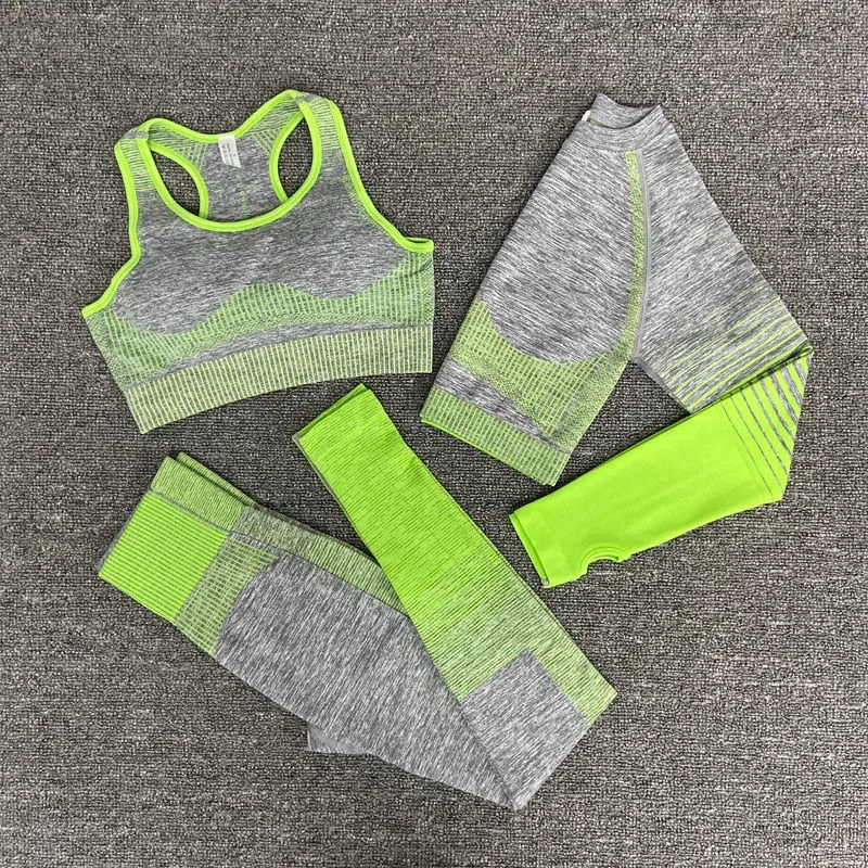 Yoga Fitness Set with Seamless Crop Top and High Waist Leggings