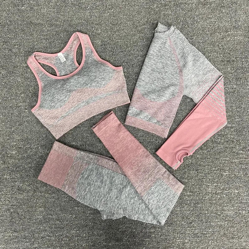 Yoga Fitness Set with Seamless Crop Top and High Waist Leggings