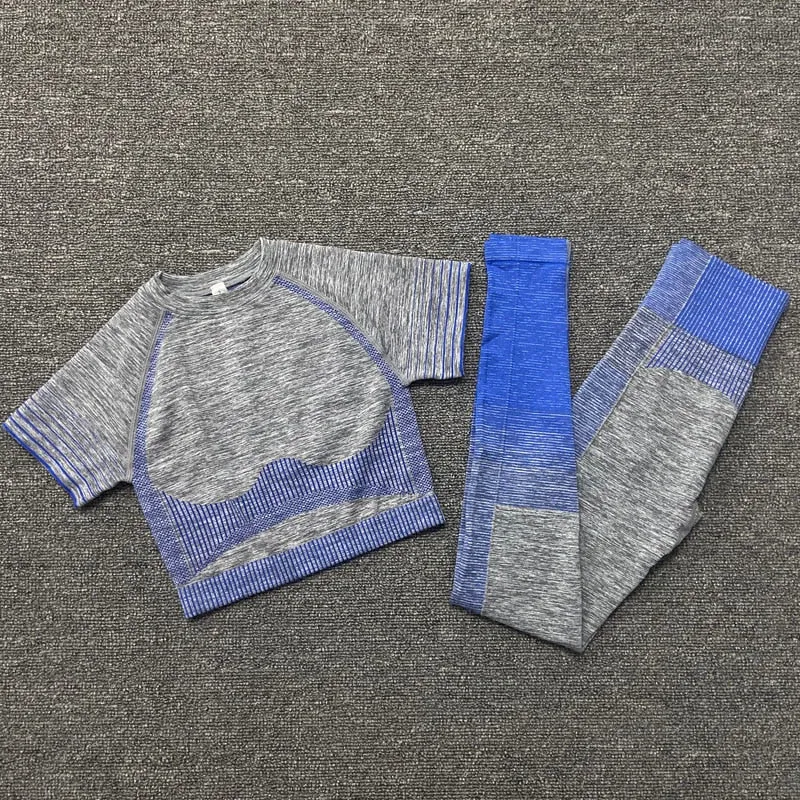 Yoga Fitness Set with Seamless Crop Top and High Waist Leggings