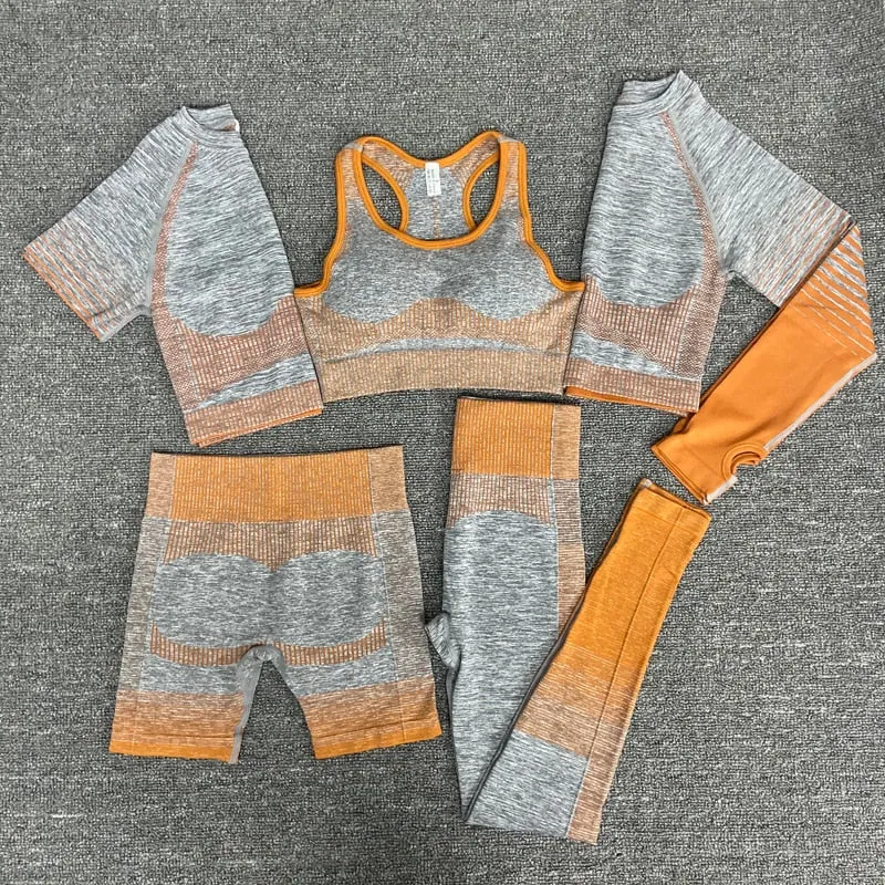 Yoga Fitness Set with Seamless Crop Top and High Waist Leggings