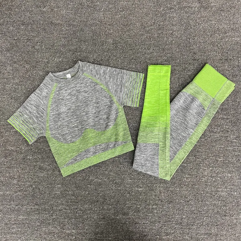 Yoga Fitness Set with Seamless Crop Top and High Waist Leggings