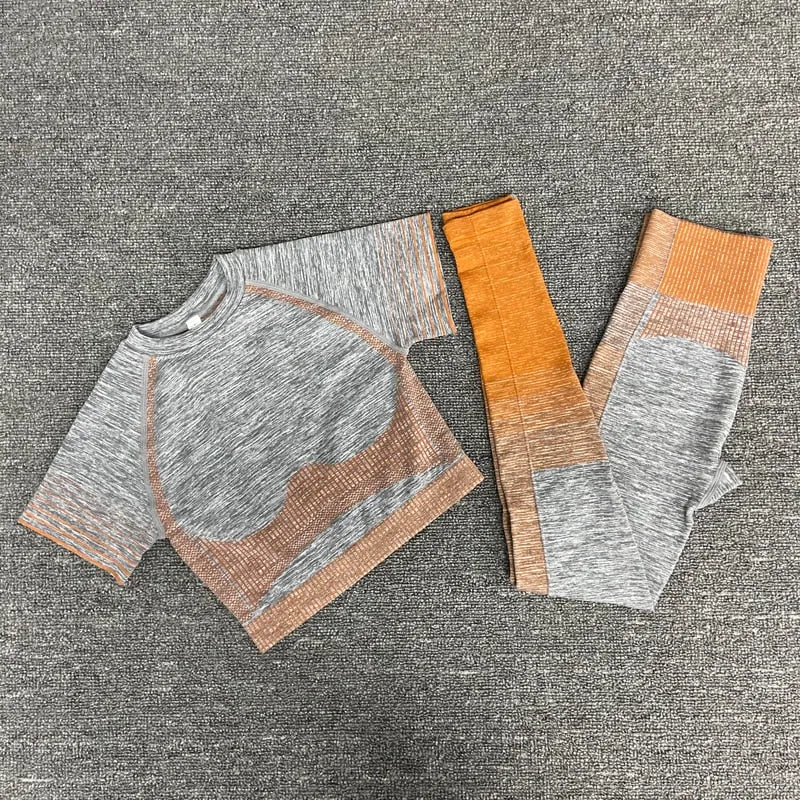 Yoga Fitness Set with Seamless Crop Top and High Waist Leggings