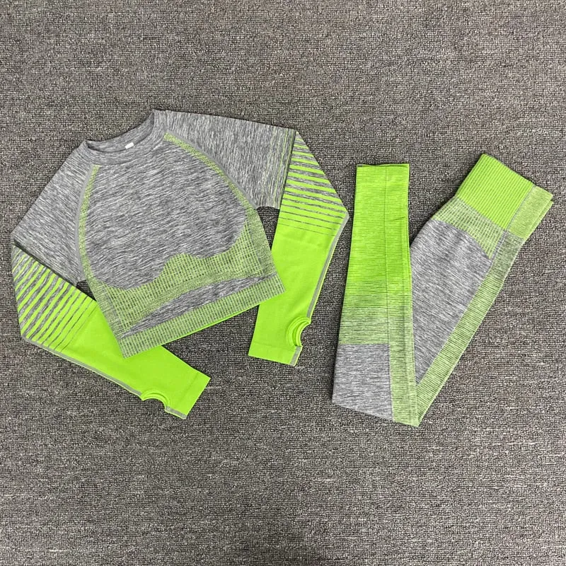 Yoga Fitness Set with Seamless Crop Top and High Waist Leggings