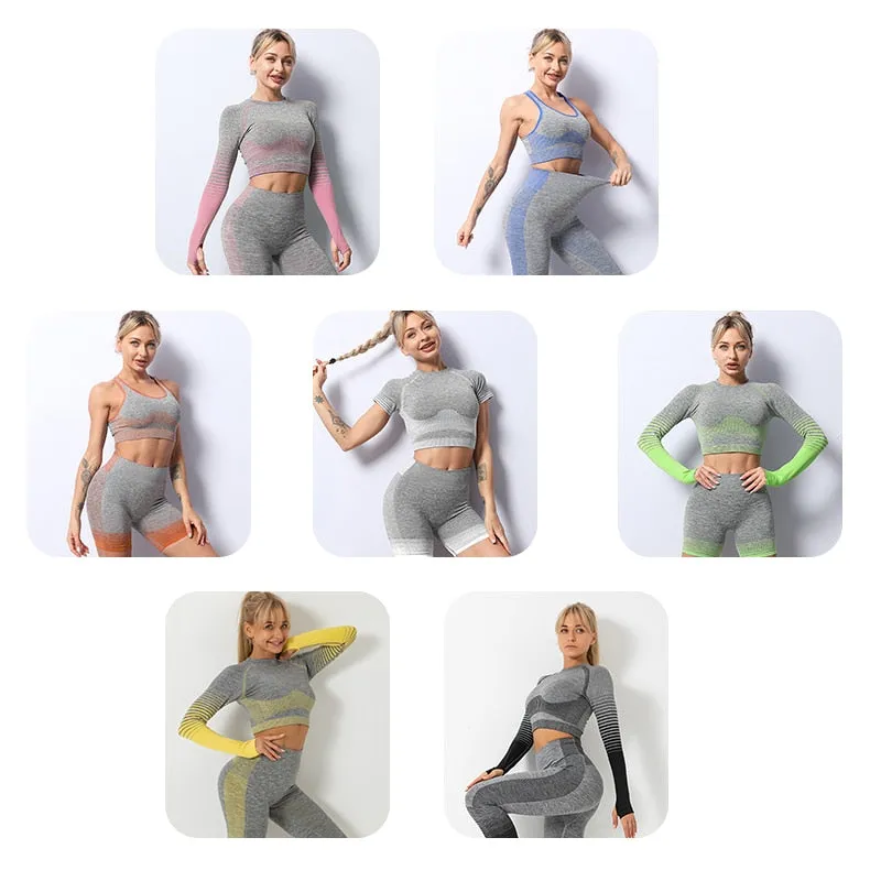 Yoga Fitness Set with Seamless Crop Top and High Waist Leggings