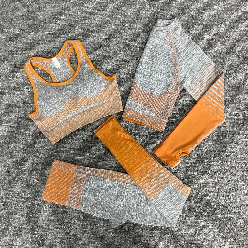 Yoga Fitness Set with Seamless Crop Top and High Waist Leggings