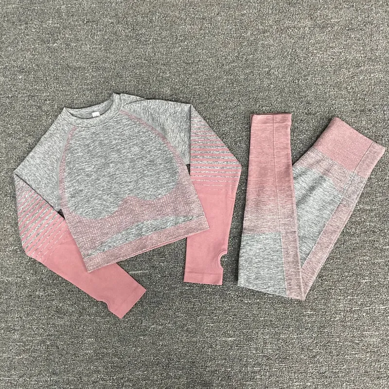 Yoga Fitness Set with Seamless Crop Top and High Waist Leggings