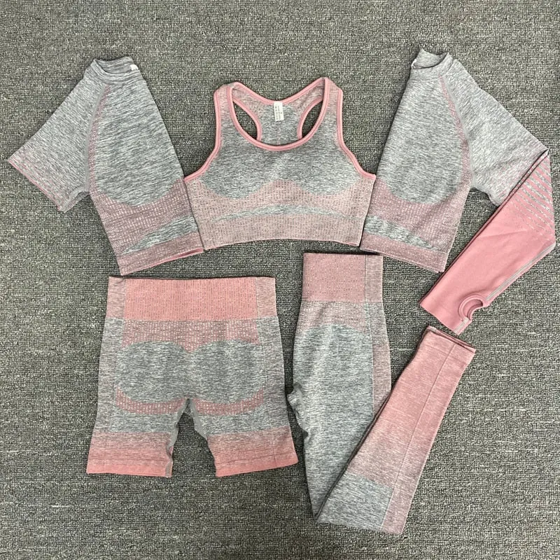 Yoga Fitness Set with Seamless Crop Top and High Waist Leggings