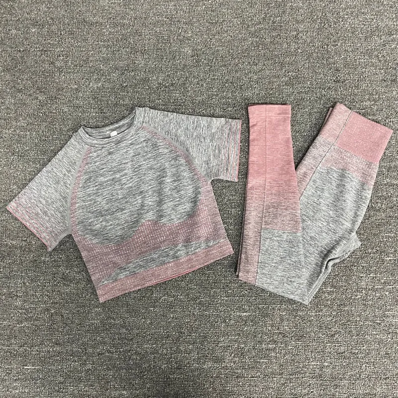 Yoga Fitness Set with Seamless Crop Top and High Waist Leggings