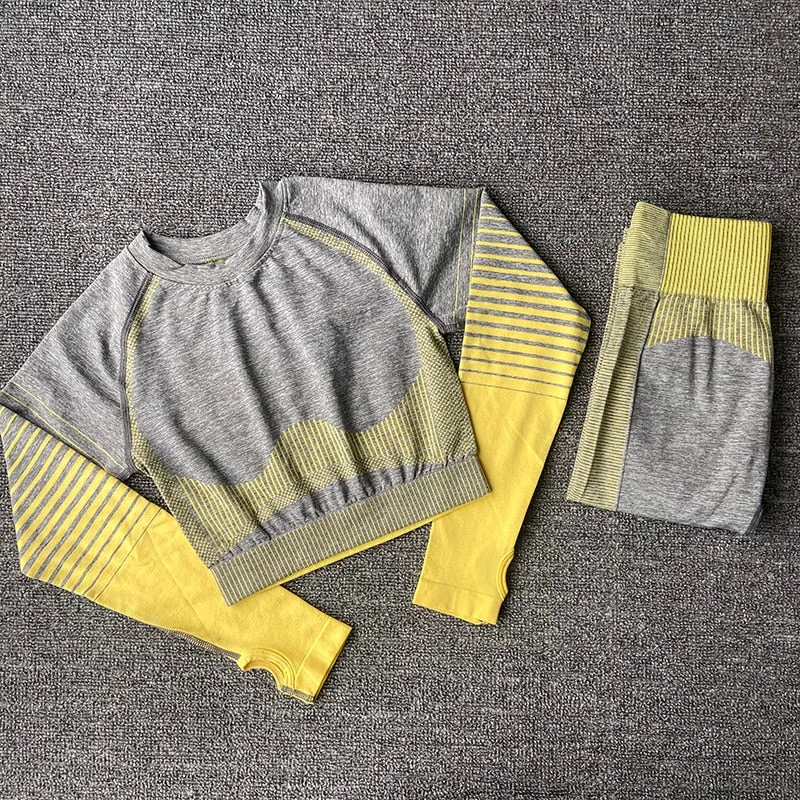 Yoga Fitness Set with Seamless Crop Top and High Waist Leggings