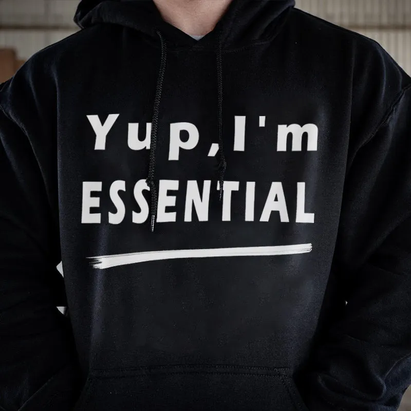 Yup I'm Essential Printed Kangaroo Pocket Men's Hoodie