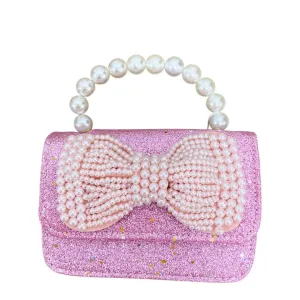 Zomi Gems Glitter Pearl Bow Handle Handbag - Pink