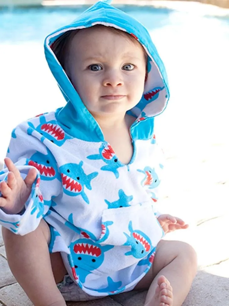 Zoocchini - Terry Bath & Swim Cover up with Character 3D Hood - Sherman the Shark
