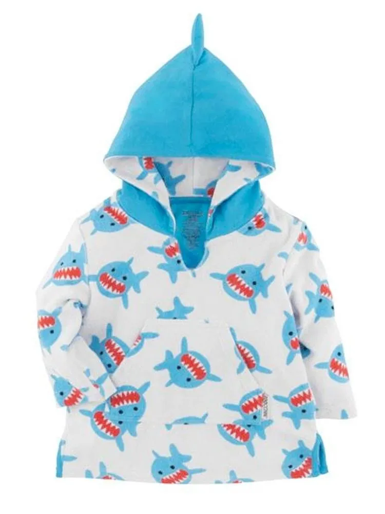 Zoocchini - Terry Bath & Swim Cover up with Character 3D Hood - Sherman the Shark